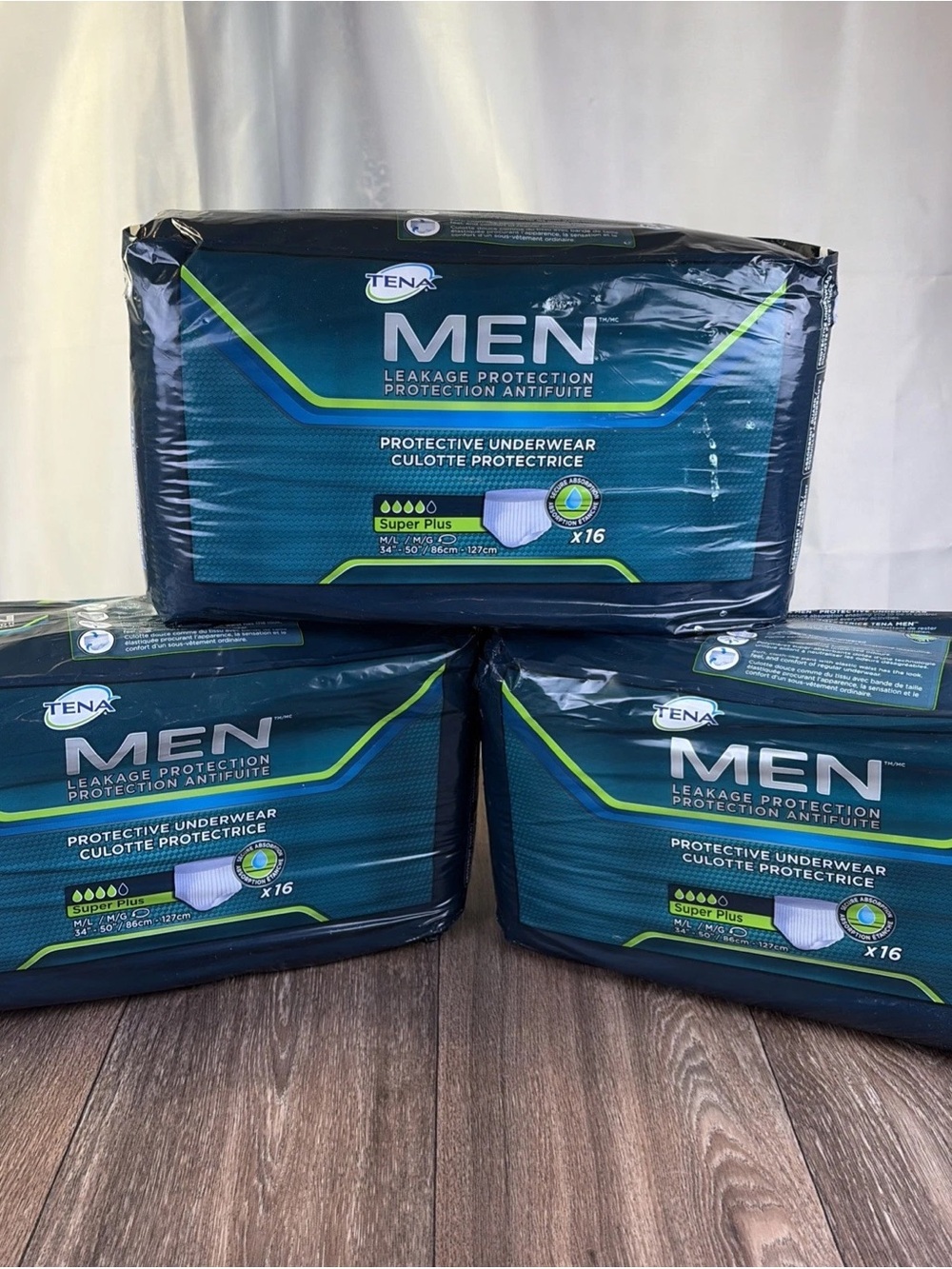 3 Packs M/L Tena Men Incontinence Underwear Super Plus 16 ea 48 total 34"-50"